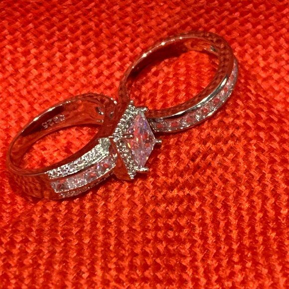 Sterling Silver Plated CZ Wedding Ring Set - Picture 7 of 9